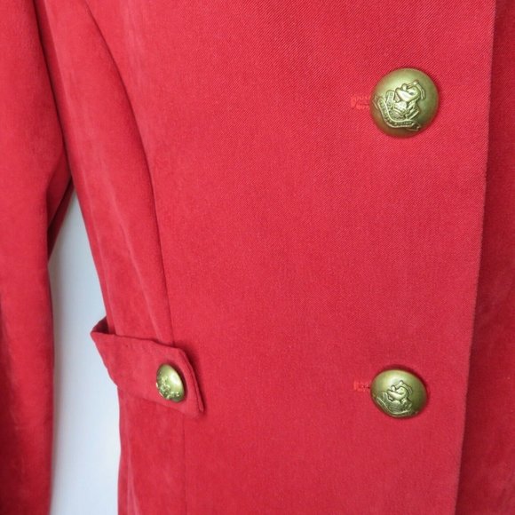 Vintage 80s Red Faux Suede Jacket Blazer M Button Waist Shoulder Pads USA Made - Picture 6 of 9
